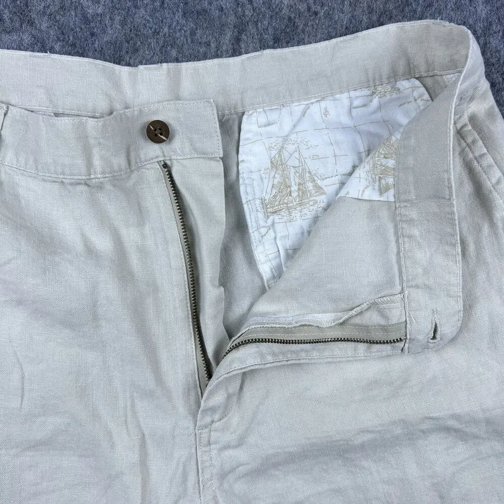 Jos A Bank Men's Travelers Pants 100% Linen Straight Leg Tan Khaki Size 38x30
